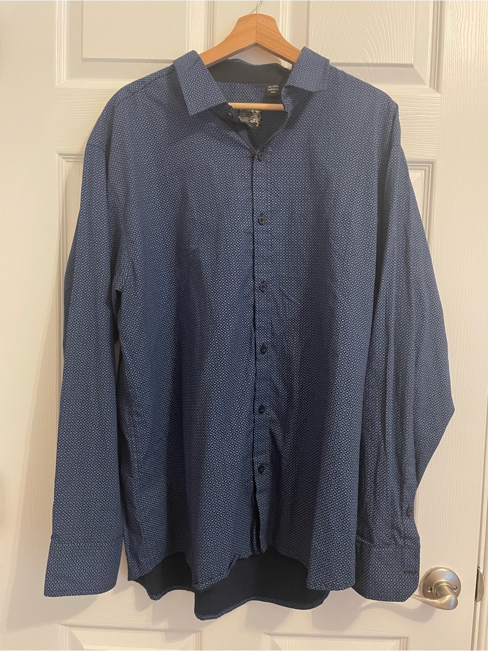 English Laundry Men’s Long Sleeve Button Down Shirt XXL Blue Geometric Diamond